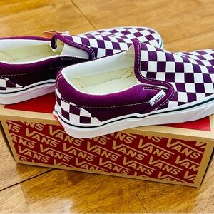 NIB Grape Wine Checkered Slip-On Shoes